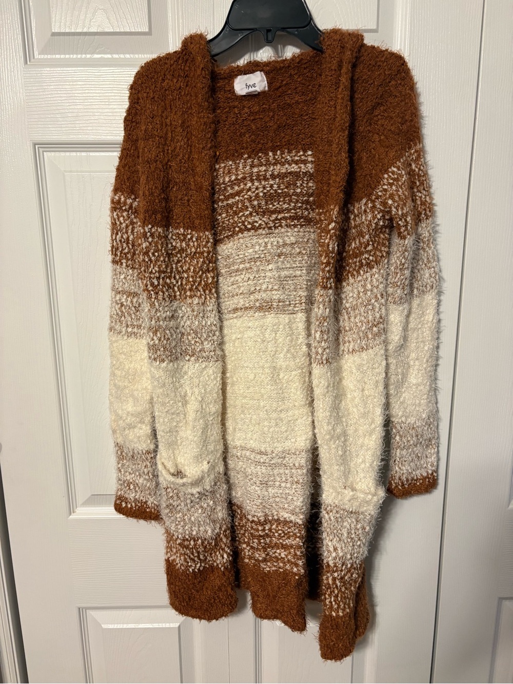 Cozy Open-Front Striped Cardigan in Brown and Cream